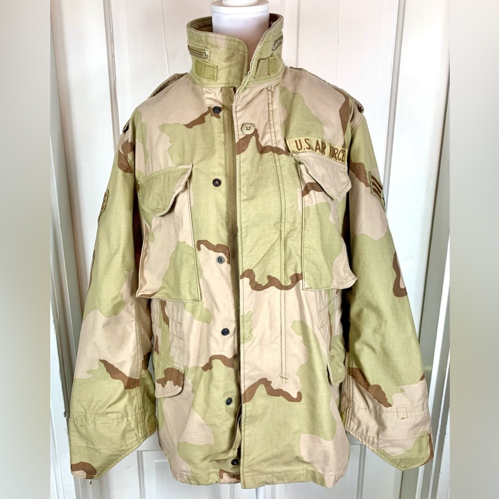 Cold Weather Field Jacket, Class 3 Desert Camo, Vintage w/ Patches - Small Short